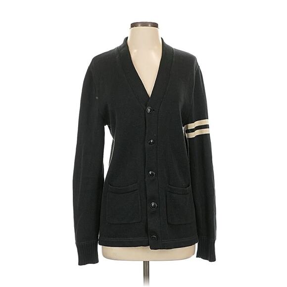 VTG Ralph Lauren Rugby Varsity Cardigan Stripe Leather Elbow Patch Small - Picture 1 of 4